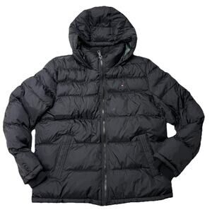 Tommy Hilfiger Mens Quilted Winter Puffer Jacket Black Size XL Hooded Warm Snow